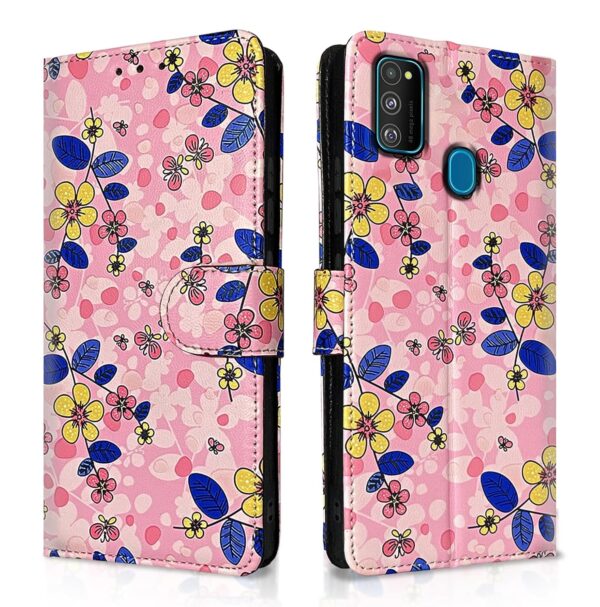 Pikkme Samsung Galaxy M30s / M21 / M21 (2021) Flip Pikkme Samsung Galaxy M30s / M21 / M21 (2021) Flip Cover for Girls Leather Finish Inside TPU with Card Pockets Wallet Stand and Shock Proof | Complete Protection Flip Case (Pink Flower)