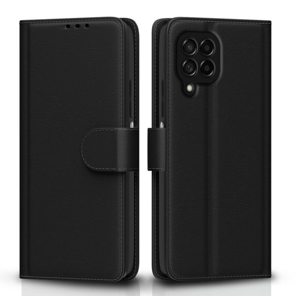 Pikkme Samsung Galaxy M53 5G Flip Case Leather Finish | Pikkme Samsung Galaxy M53 5G Flip Case Leather Finish | Inside TPU with Card Pockets | Wallet Stand and Shock Proof | Magnetic Closing | Complete Protection Flip Cover (Black)