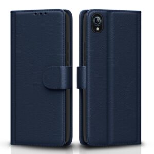 Pikkme Vivo Y91i Flip Case Leather Finish | Inside TPU with Card Pockets | Wallet Stand and Shock Proof | Magnetic Closing | Complete Protection Flip Cover for Vivo Y91i (Blue)