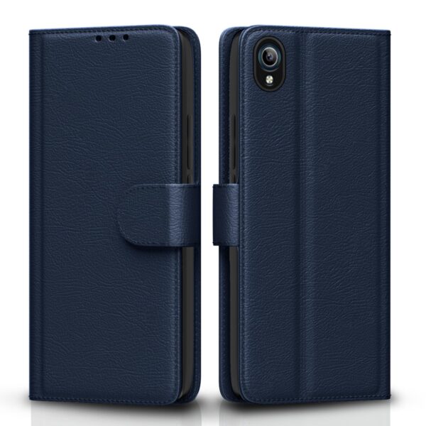 Pikkme Vivo Y91i Flip Case Leather Finish | Inside TPU with Card Pockets | Wallet Stand and Shock Proof | Magnetic Closing | Complete Protection Flip Cover for Vivo Y91i (Blue)