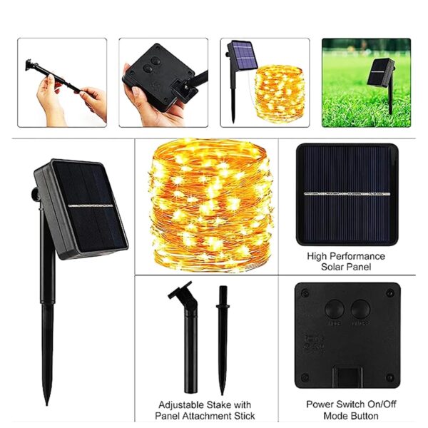 Pivalo 100 LED Solar Fairy String Light 10m Copper Wire with Waterproof LED for Garden Yard Diwali Home Outdoor Decor (Pack of 1, Warm White)