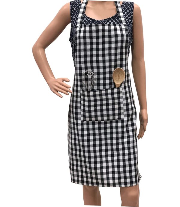 Pixel Home Cotton Apron 100% Cotton Check Kitchen Apron with Pixel Home Cotton Apron 100% Cotton Check Kitchen Apron with Front Center Pocket Best Design Apron (Black Checked)
