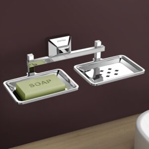 Plantex 304 Grade Stainless Steel Dual Soap Holder for Bathroom/Wall Plantex 304 Grade Stainless Steel Dual Soap Holder for Bathroom/Wall Mounted Soap Holder/Double Soap Dish/Bathroom Accessories - Squaro (Chrome)