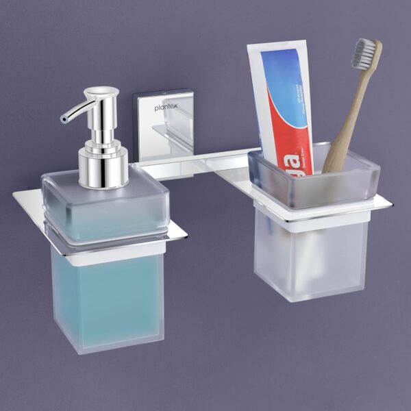 Plantex 304 Grade Stainless Steel Liquid Soap Dispenser/Tumbler Holder/Toothbrush Holder/Bathroom Accessories (Crystal - Chrome)