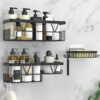 Plantex Bathroom Organiser Without Drill/Self Adhesive Bathroom Shelves and Soap Holder with Hooks/Multipurpose Shelf/Soap Stand/Kitchen Wall Mounted Shelf with Hooks- Combo (Black)