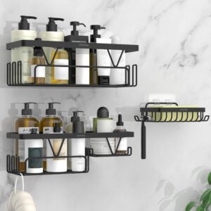Plantex Bathroom Organiser Without Drill/Self Adhesive Bathroom Shelves and Soap Plantex Bathroom Organiser Without Drill/Self Adhesive Bathroom Shelves and Soap Holder with Hooks/Multipurpose Shelf/Soap Stand/Kitchen Wall Mounted Shelf with Hooks- Combo (Black)