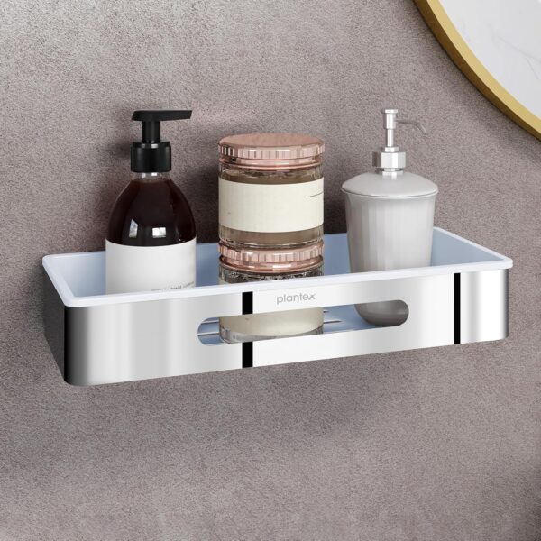 Plantex Bathroom Shelf Rack/ABS & Stainless Steel Shelf for Bathroom Rack/Bathroom Organiser/Kitchen Shelves -(14x5 inches, Chrome)