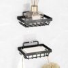 Plantex GI Steel Soap Dish for Bathroom/Self Adhesive Soap Holder for Kitchen/Soap Stand/Case/Bathroom Accessories - Pack of 2 (Black)