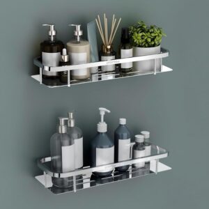 Plantex Stainless Steel 304 Bathroom Shelf for Wall/Bathroom Racks and Plantex Stainless Steel 304 Bathroom Shelf for Wall/Bathroom Racks and Shelves/Bathroom Organizer & Accessories/Kitchen Rack/Kitchen Shelves- Pack of 2 (15X5 Inches-Chrome Finish)