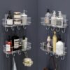 Plantex Stainless Steel Self-Adhesive Multipurpose Bathroom Shelf with Hooks/Towel Holder/Rack/Bathroom Accessories-Wall Mount - Pack of 4 (Chrome)