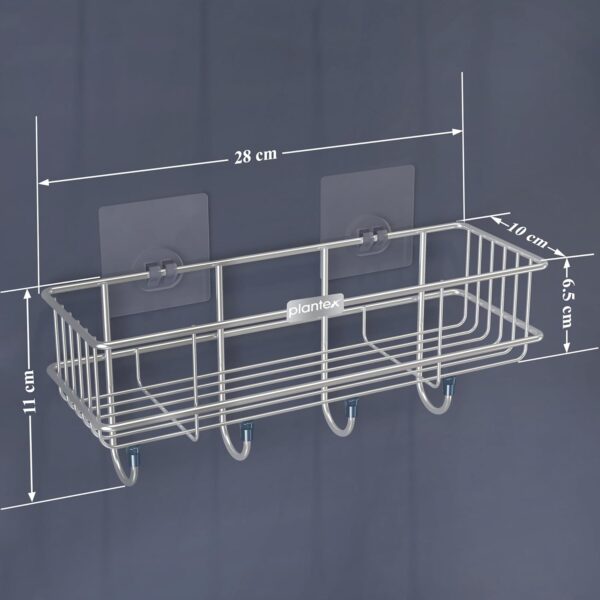 Plantex Stainless Steel Self-Adhesive Multipurpose Bathroom Shelf with Hooks/Towel Holder/Rack/Bathroom Accessories-Wall Mount - Pack of 4 (Chrome)