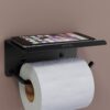 Plantex Stainless Steel Toilet Paper Holder/Toilet Paper Roll Holder for Bathroom/Tissue Roll Holder with Mobile Stand/Bathroom Accessories - (Black)