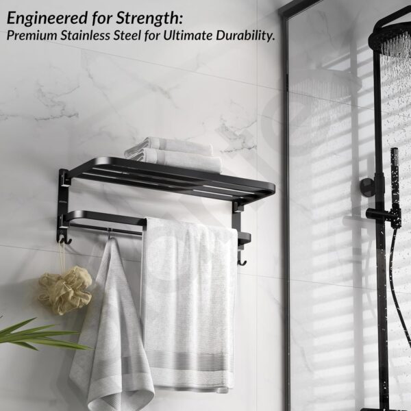 Plantex Towel Rack for Bathroom/Stainless Steel Towel Bar/24 Inch Towel Holder with Towel Rod/Bathroom Accessories - (Black)