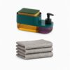 Plastic 3 in 1 Soap Pump Dispenser Dish Soap Liquid Dispenser Sponge Holder Dish Soap Pump Dispenser for Kitchen Sink Countertop Kitchen Bathroom (Multi-Color)