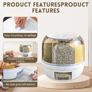 Plastic 6-Grid Round Food Dispenser | 360° Rotating Food Bucket Transparent Rice Storage Container | Rotatable Dry Food Fruit Cereal Storage Box Container with Lid for Home and Kitchen