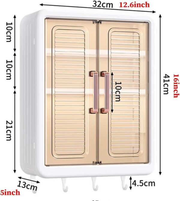 Plastic Self-Adhesive No-Drill with Magic Sticker Wall Mounted Bathroom & Kitchen Storage Cabinet | Multipurpose Organizer with Doors & Shelves for Toiletries, Makeup, Skincare & Essentials