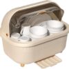 Plastic Utensil Holder for Countertop with Lid,Over The Sink Dish Plastic Utensil Holder for Countertop with Lid,Over The Sink Dish Drying Rack,Tableware Draining Holder Kitchen Plate Organizer Rack Dish Drying Holder Kitchen Drainer,43.5 x 32 x 31 Cm,Beige
