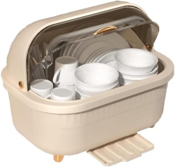 Plastic Utensil Holder for Countertop with Lid,Over The Sink Dish Plastic Utensil Holder for Countertop with Lid,Over The Sink Dish Drying Rack,Tableware Draining Holder Kitchen Plate Organizer Rack Dish Drying Holder Kitchen Drainer,43.5 x 32 x 31 Cm,Beige