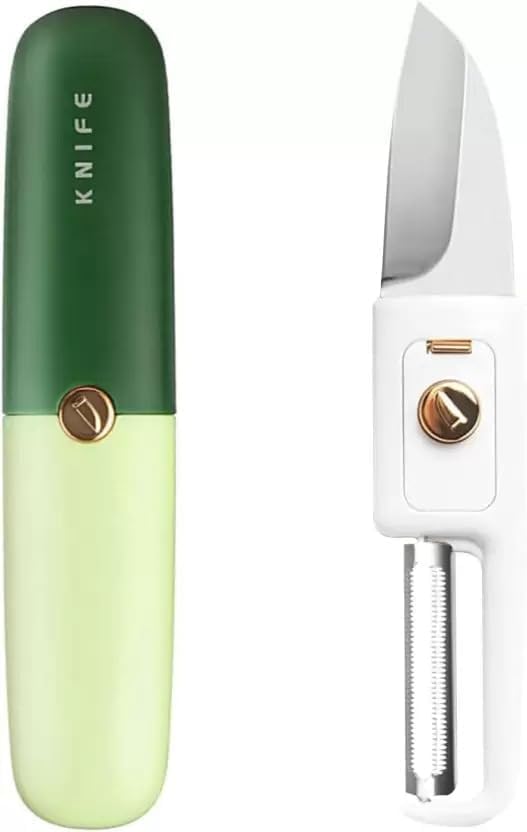 Pocket Knife, Kitchen Knife Peeler Portable Knife for Fruit 2 in 1 Knife and Peeler for Kitchen Travel Knife with case Stainless Steel Bled Pack of 1 (2 in 1)