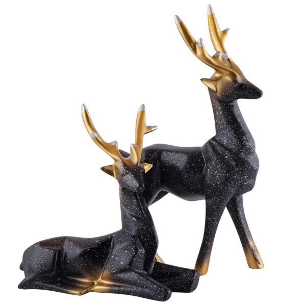Polyresin Set of 2 Dear showpiece for Home Decoration Items Table Décor Living Room Gift Boxes for Weddings, Parties, Housewarming for Home and Office Use (Black)
