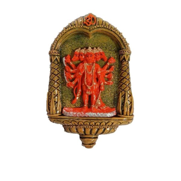 Porcelain Panchmukhi Wall Hanging with Elegent Arch Temple Design with Idol for Home (Orange), 13 cm , 3 cm