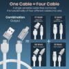 Portronics Keylink 4 in 1 Multifunctional Fast Charging Cable With In Built KeyChain, 25cm Length, Tangle Free Flat Cable, Type C to Type C/Lightening, USB A, Fast Data Sync (White)