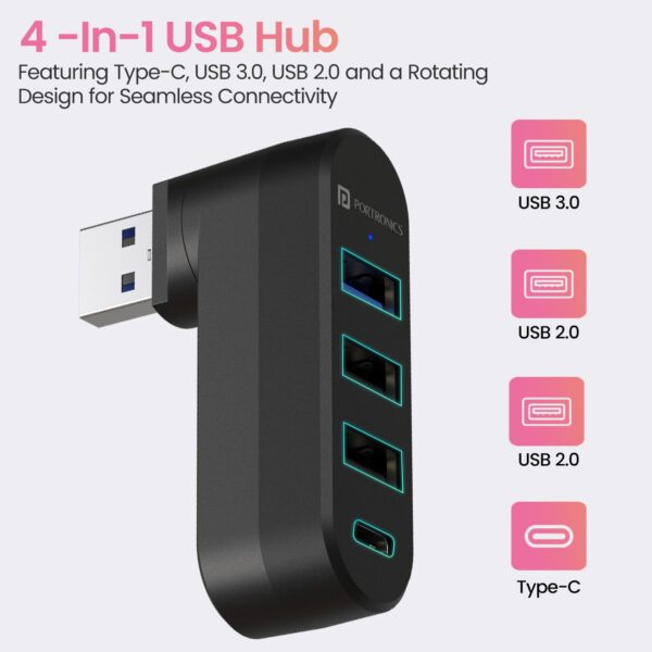 Portronics-MPort-Spin-4-in-1-USB-Hub-Dock-with-Type-C-USB-3.0-SuperSpeed-Rotating-USB-Plug-2-Port-USB-2.0-High-Speed-for-Laptop-PC-Black.jpg Portronics MPort Spin 4-in-1 USB Hub Dock with Type-C, USB 3.0 SuperSpeed, Rotating USB Plug, 2-Port USB 2.0 High-Speed, for Laptop, PC (Black)