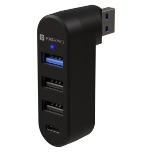 Portronics MPort Spin 4-in-1 USB Hub Dock with Type-C, USB 3.0 SuperSpeed, Rotating USB Plug, 2-Port USB 2.0 High-Speed, for Laptop, PC (Black)