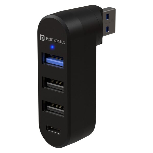 Portronics MPort Spin 4-in-1 USB Hub Dock with Type-C, USB Portronics MPort Spin 4-in-1 USB Hub Dock with Type-C, USB 3.0 SuperSpeed, Rotating USB Plug, 2-Port USB 2.0 High-Speed, for Laptop, PC (Black)