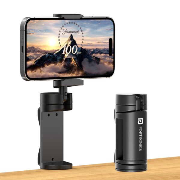 Portronics Mobot Clip Mobile Holder with 360° Adjustable Angles, Light Portronics Mobot Clip Mobile Holder with 360° Adjustable Angles, Light Weight, Pocket Friendly, Mobile Stand for Table/Video Recording/Vlogging, Compatible with 4 to 6.4 inch Smartphones (Black)