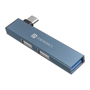 Portronics Mport Mino C USB Dock High Speed 3-Port USB 2.0, Aluminium Alloy Body, USB Type-C (Grey)