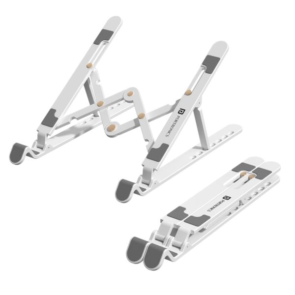 Portronics My Buddy K Lite Foldable Laptop Stand with Adjustable Portronics My Buddy K Lite Foldable Laptop Stand with Adjustable Heights, Anti-Slip Silicone Pads, Collapsible Design, 5 kg Max Weight, ABS Build, Portable & Lightweight Holder Riser (White)