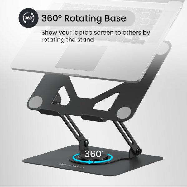 Portronics My Buddy K11 Metal Laptop Stand with 360° Rotation, Height & Angle Adjustable, Foldable Design, Improves Air Flow, Carbon Steel Body, 10 kg Max Weight for Laptops & MacBook (Black)