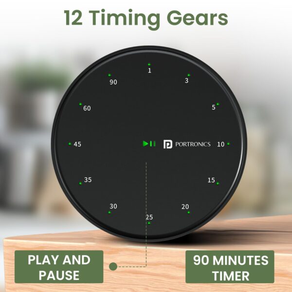 Portronics Tixie Rotational Countdown Timer with 12 Timing Gear & Magnetic Attachments, LED Indicator, Anti Slip Silicone Pad, Countdown Timer for Studying, Cooking, Yoga, Meditation, Office (Black)