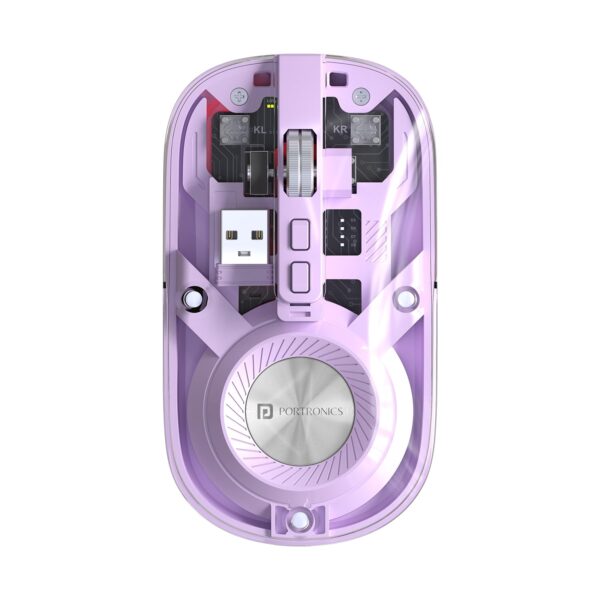Portronics Toad 8 Transparent Wireless Bluetooth Mouse with Dual Wireless Portronics Toad 8 Transparent Wireless Bluetooth Mouse with Dual Wireless (BT + 2.4 GHz), Rechargeable Battery, Noise-Free Clicking, Show/Hide Desktop, Multi-Device Pair, Adjust Sensitivity (Purple)