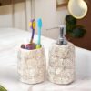 Premium Ceramic Bathroom Set of 2 | Soap Dispenser & Premium Ceramic Bathroom Set of 2 | Soap Dispenser & Toothbrush Holder for Bathroom Countertop | Stylish Handmade Ceramic Bath Accessories | Modern Vanity Set | Brown
