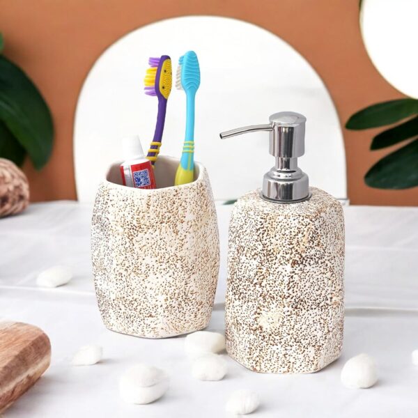 Premium-Ceramic-Bathroom-Set-of-2-Soap-Dispenser-Toothbrush-Holder-for-Bathroom-Countertop-Stylish-Handmade-Ceramic-Bath-Accessories-Modern-Vanity-Set-Brown.jpg Premium Ceramic Bathroom Set of 2 | Soap Dispenser & Toothbrush Holder for Bathroom Countertop | Stylish Handmade Ceramic Bath Accessories | Modern Vanity Set | Brown