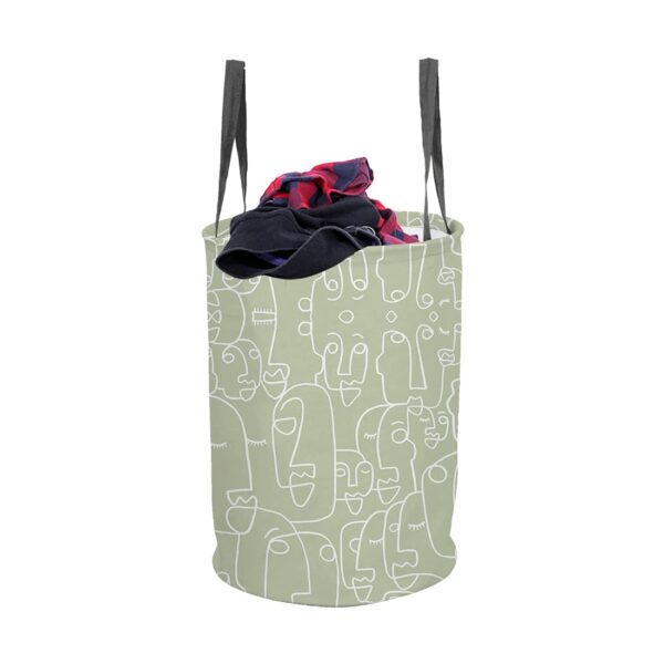 PrettyKrafts 45L Cotton Outline Printed Round Foldable Large Laundry Bag/Basket PrettyKrafts 45L Cotton Outline Printed Round Foldable Large Laundry Bag/Basket With Handle, Collapsible Freestanding Cloth Storage Organizer for Bedroom, Bathroom (36x36x45cm, Grey, Set of 1)
