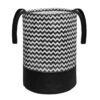PrettyKrafts 45L Non Woven Wave Printed Round Foldable Large Laundry PrettyKrafts 45L Non Woven Wave Printed Round Foldable Large Laundry Bag/Basket With Handle, Freestanding Cloth Storage Organizer for Bedroom, Bathroom (36x36x45cm, Black & White, Set of 1)