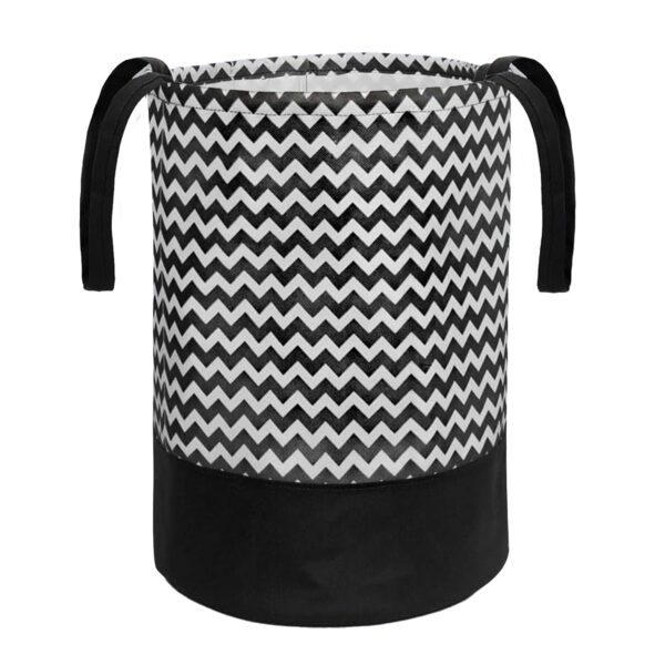 PrettyKrafts 45L Non Woven Wave Printed Round Foldable Large Laundry PrettyKrafts 45L Non Woven Wave Printed Round Foldable Large Laundry Bag/Basket With Handle, Freestanding Cloth Storage Organizer for Bedroom, Bathroom (36x36x45cm, Black & White, Set of 1)