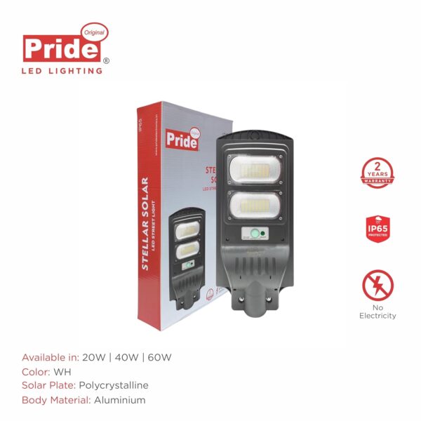Pride Lighting 40W Solar Street Light for Outdoor & Garden - Warterproof (IP65) - Cool Light (WH)