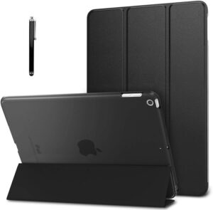 ProElite Smart Flip Case Cover for Apple iPad 9.7 inch 5th/6th Gen Air 1 Air 2 A1822 A1823 A1893 A1954 with Stylus Pen, Transparent Back, Black