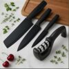 Professional 3-Piece Kitchen Knife Set - High Carbon Stainless Steel Professional 3-Piece Kitchen Knife Set - High Carbon Stainless Steel Chef, Utility & Santoku Knives with Ergonomic Blue Handles (BLK+Sharpener)