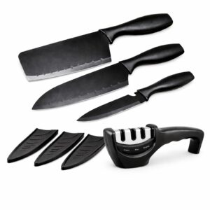 Professional Black Kitchen Knife Set with Sharpener | Chef, Cleaver & Paring Cooking Knives | Ultra Sharp Stainless Steel Blades | Best Kitchen Knives for Home & Restaurant Use