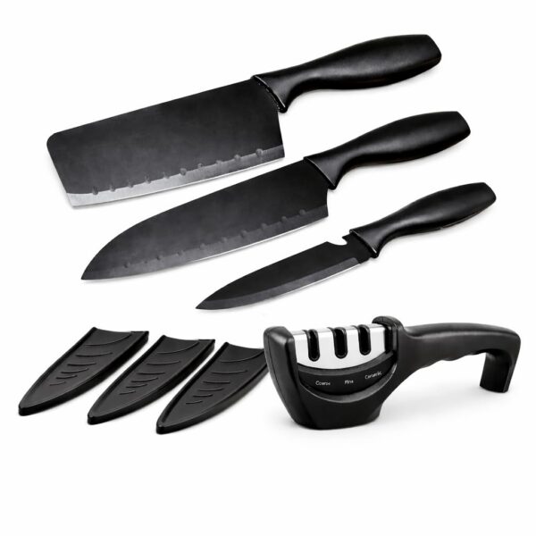 Professional Black Kitchen Knife Set with Sharpener | Chef, Cleaver Professional Black Kitchen Knife Set with Sharpener | Chef, Cleaver & Paring Cooking Knives | Ultra Sharp Stainless Steel Blades | Best Kitchen Knives for Home & Restaurant Use