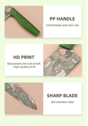 Professional Kitchen Knife Set – 3 Pieces | High Carbon Stainless Steel Colour Printed Coated Knives | Chef Knife, Utility Knife & Santoku Knife with Ergonomic Handle