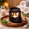 Pure Source India Black Ceramic Handtype Aroma Burner with 1 Pure Source India Black Ceramic Handtype Aroma Burner with 1 Tea Light Candle for Essential Oils & Wax Melts – Tealight Candle Diffuser, Oil Warmer for Spa, Meditation, Bedroom & Gift Use
