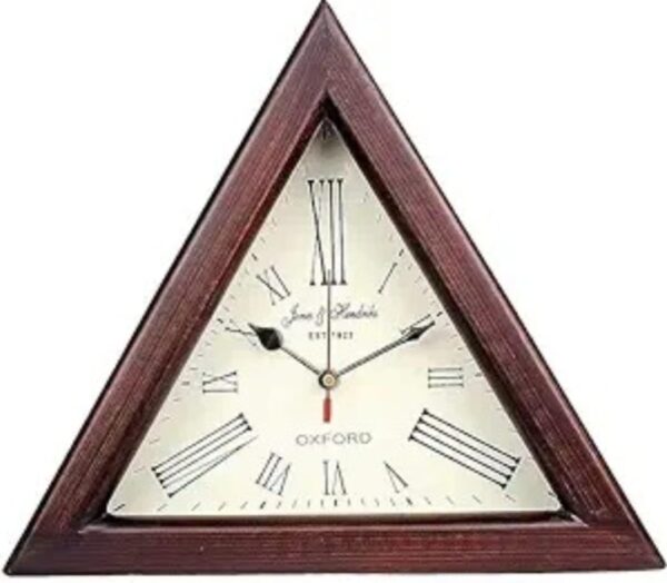 R K Antique Hub12-Inch Wooden Triangle Wall Clock � Stylish Timepiece for Modern Spaces for Office Hallway Dining & Living Room Home & Decor Gift Item