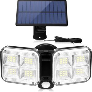 RAMNATH Solar Lights With Motion Sensor 120 LED Spotlight for RAMNATH Solar Lights With Motion Sensor 120 LED Spotlight for Outdoor Use - 270° Super Bright IP65 Waterproof 3 Modes Wall Light With Cable for Home, Garden