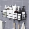 RERANT Self-Adhesive Bathroom Shelf with Hooks - Space-Saving Wall Mounted Shelf for Bathroom Essentials - Durable, No-Drill Required - Sleek Design. (Pack of 1)